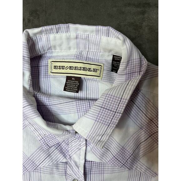 Bit & Bridle Womens XL Purple Plaid Pearl‎ Snap Shirt - Picture 2 of 4